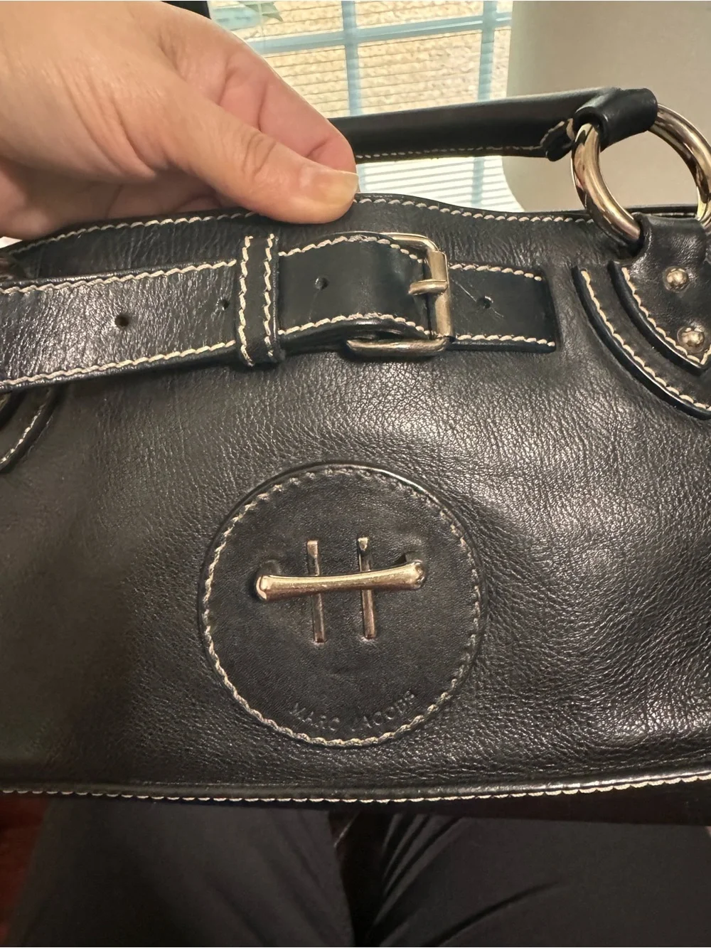 Marc Jacobs Daria Black Leather Top-Handle Satchel with silver Hardware
